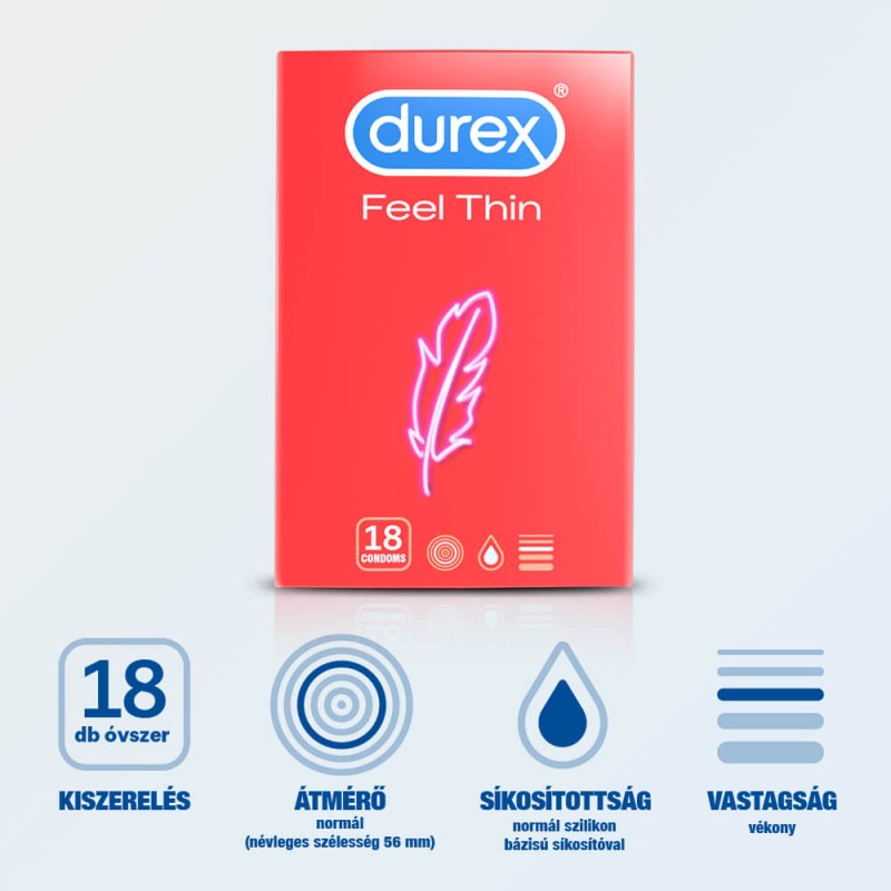 Durex Feel Thin - élethű érzés óvszer (18db) 49515 termék bemutató kép