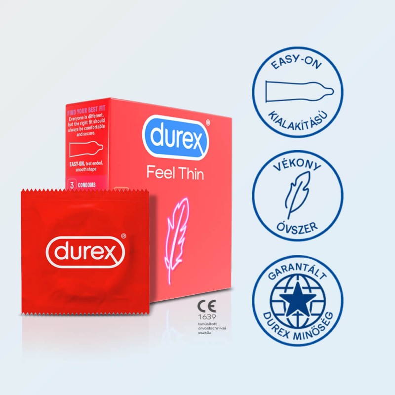 Durex Feel Thin - élethű érzés óvszer (3db) 49478 termék bemutató kép