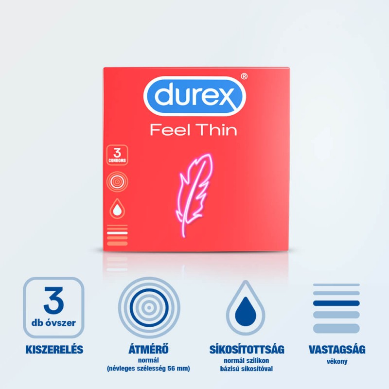 Durex Feel Thin - élethű érzés óvszer (3db) 49479 termék bemutató kép