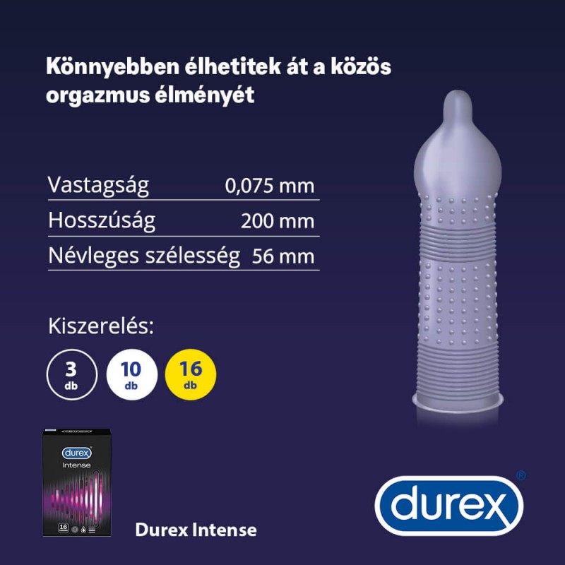 Durex Intense - bordázott és pontozott óvszer (16db) 43932 termék bemutató kép