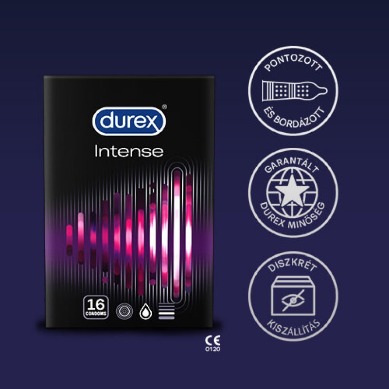 Durex Intense - bordázott és pontozott óvszer (16db) 43933 termék bemutató kép