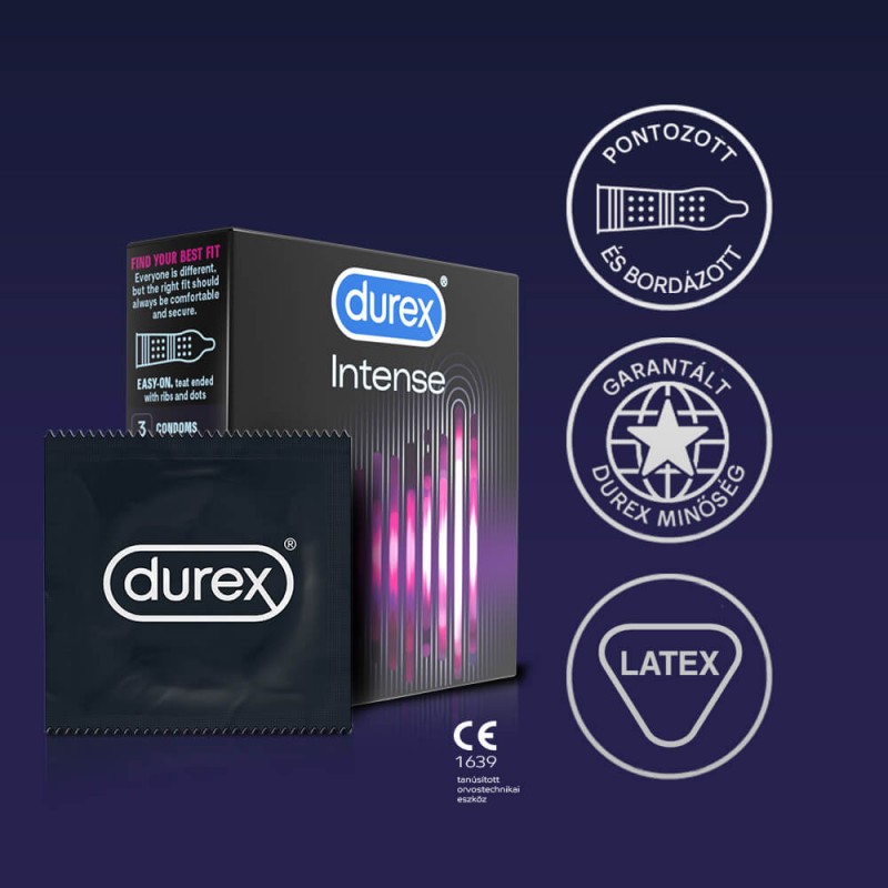 Durex Intense - bordázott és pontozott óvszer(3db) - 49555 termék bemutató kép