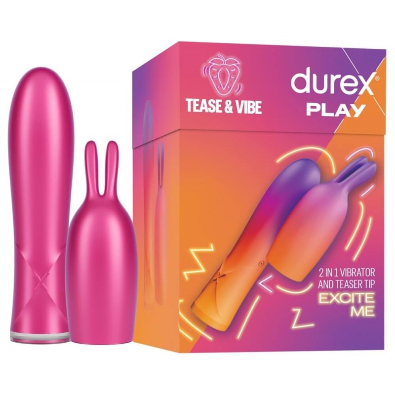 Durex Tease & Vibe - akkus rúdvibrátor nyuszis csiklóizgatóval (pink) 89971 termék bemutató kép