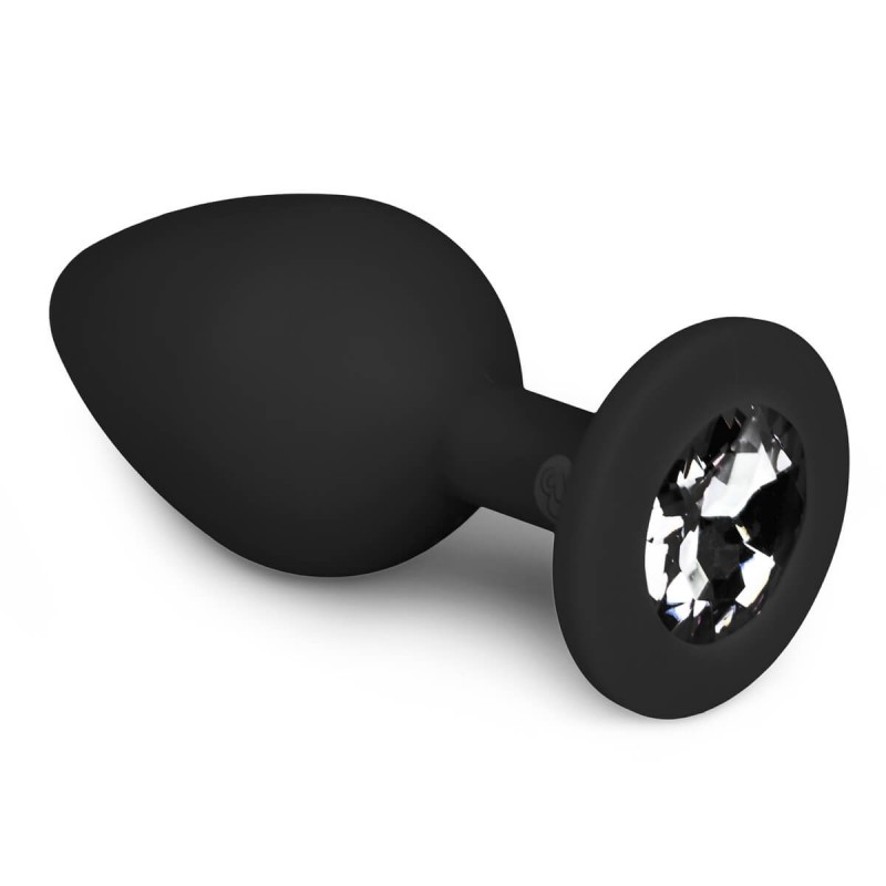 Easytoys Diamond - fehér köves anál plug (közepes) - fekete 31442 termék bemutató kép