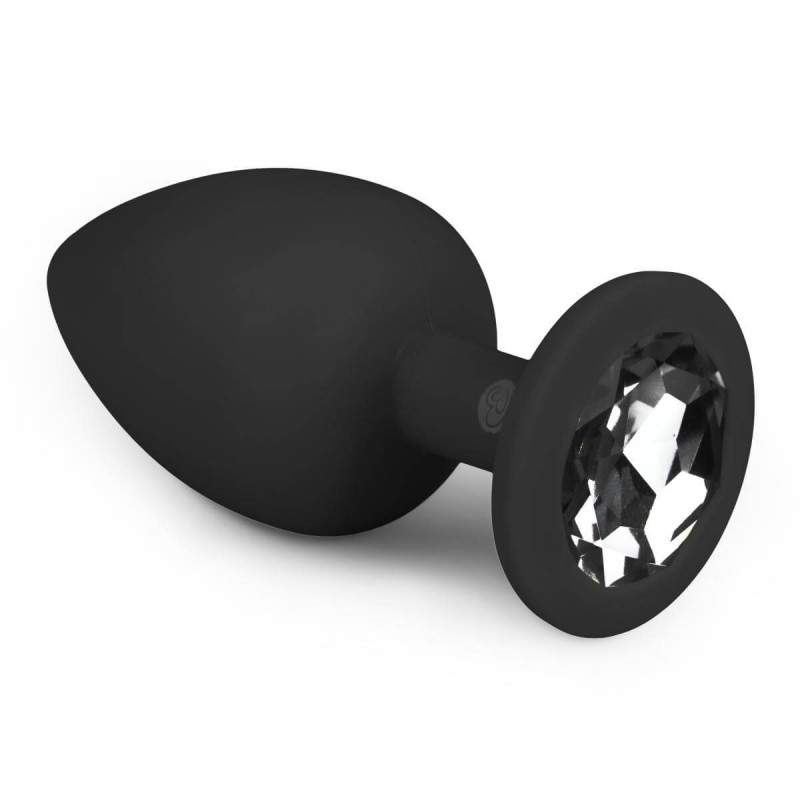 Easytoys Diamond - fehér köves anál plug (nagy) - fekete 57961 termék bemutató kép