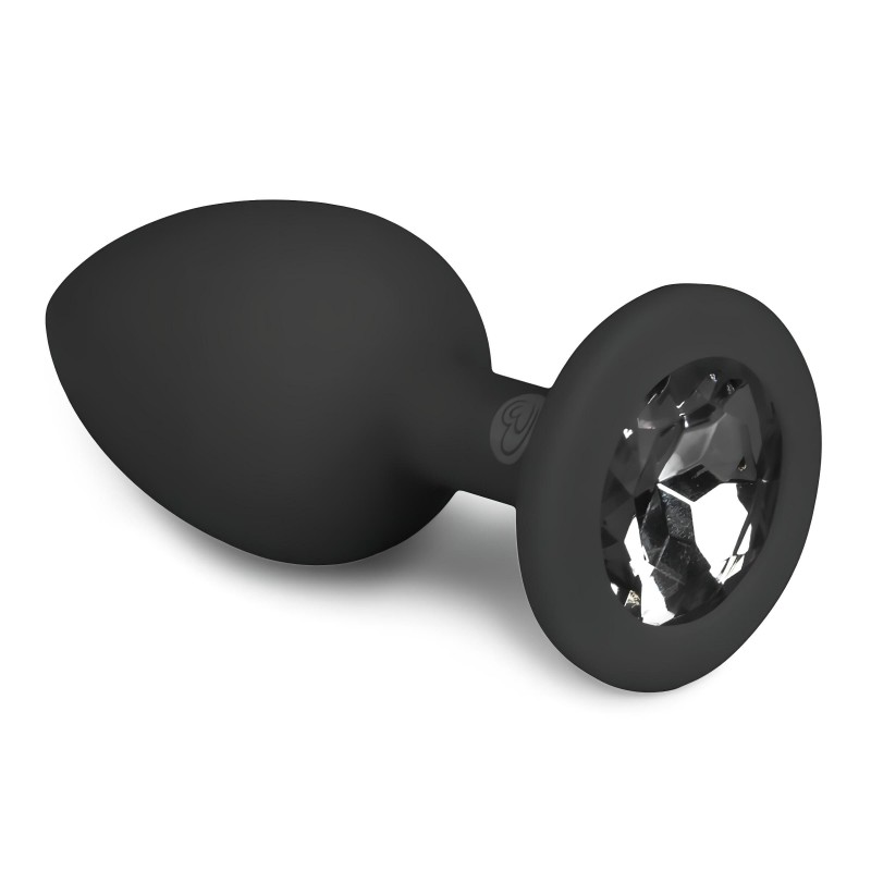 Easytoys Diamond - fehér köves anál plug (kicsi) - fekete 98932 termék bemutató kép