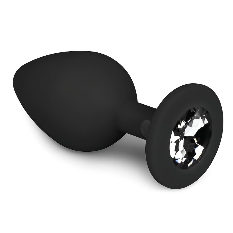 Easytoys Diamond - fehér köves anál plug (közepes) - fekete 98806 termék bemutató kép