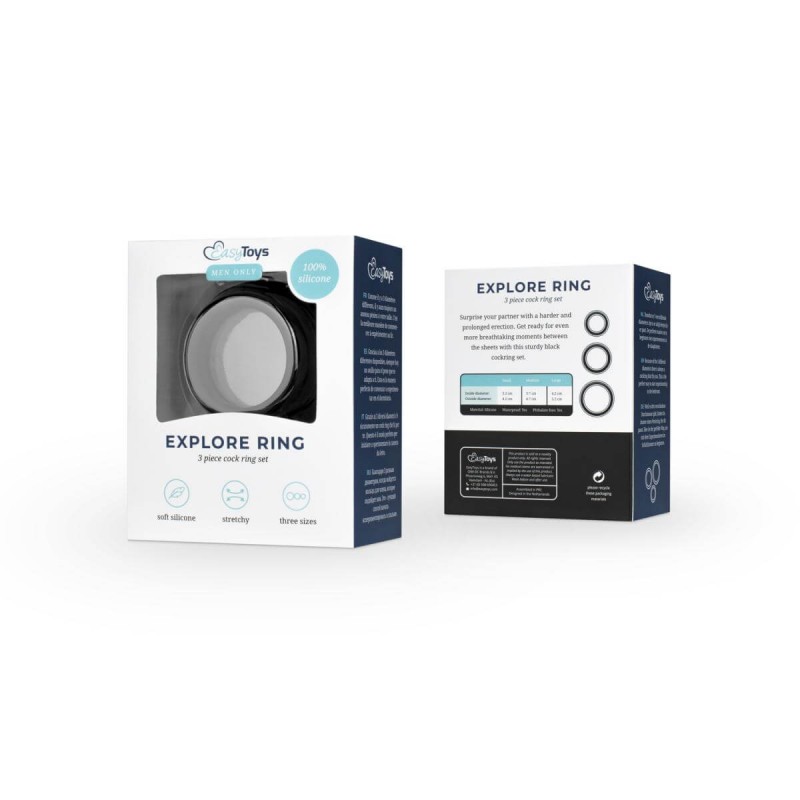 Easytoys Explore Ring - péniszgyűrű szett - 3 részes (fekete) 74116 termék bemutató kép