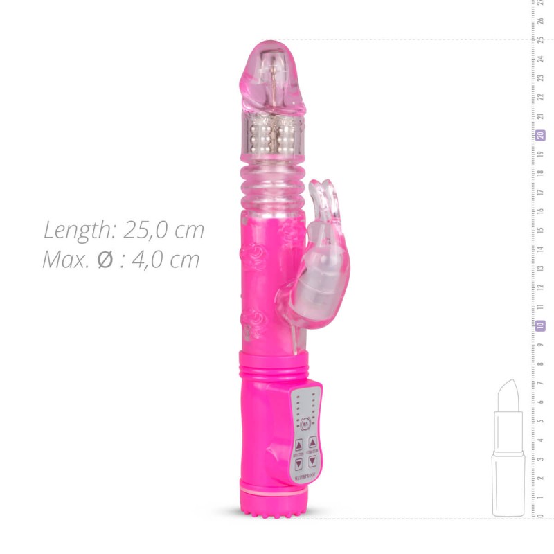 Easytoys - forgógyöngyös, lökő, csiklókaros vibrátor (pink) 77406 termék bemutató kép