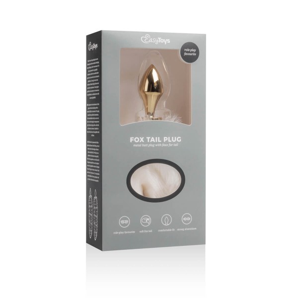 Easytoys Fox NO13 - fém anál plug rókafarokkal (arany-fehér)