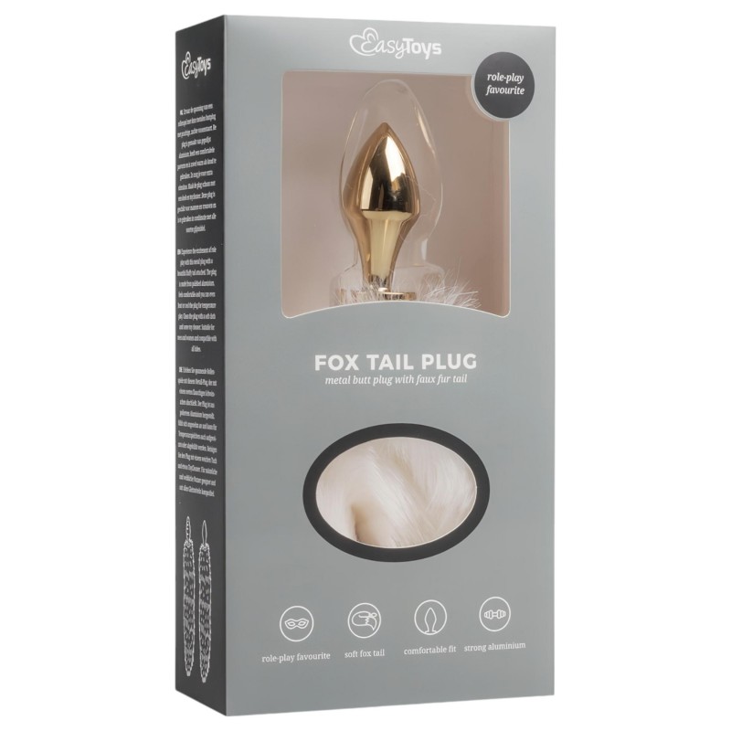 EasyToys Fox NO13 - fém butt plug rókafarokkal, anál plug (arany-fehér) 158512 termék bemutató kép