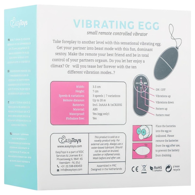 EasyToys - hordható 7 ritmusú rádiós vibrációs tojás (pink) 150691 termék bemutató kép