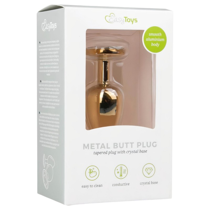 EasyToys Metal No.1 - fehér köves kúp anál plug (arany, 2,5 cm) 131153 termék bemutató kép