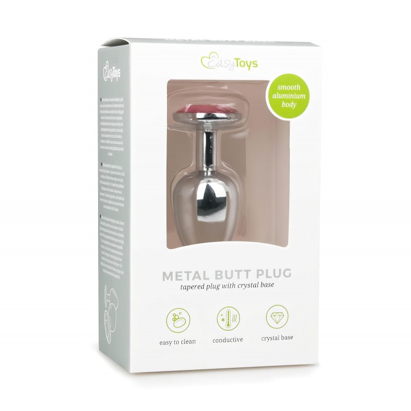 EasyToys Metal No.1 - pink köves kúp anál plug (ezüst, 2,7 cm) 132276 termék bemutató kép