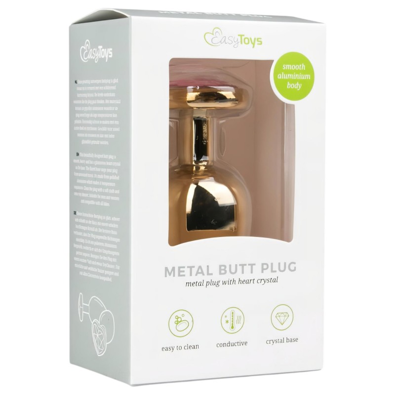 EasyToys Metal No.8 - anál plug szíves talppal (arany-pink, 3,5 cm) 131073 termék bemutató kép