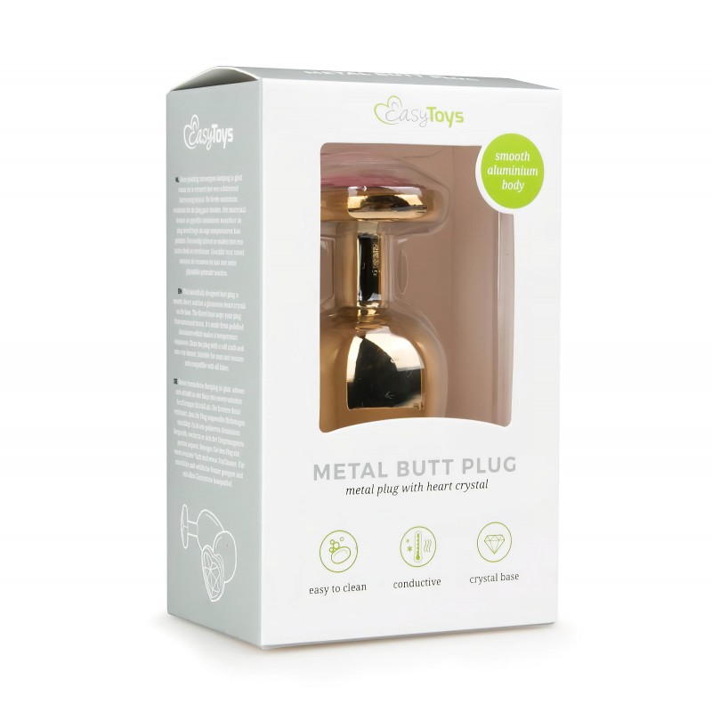Easytoys Metal No.8 - anál plug szíves talppal - arany-pink (3,5cm) 99129 termék bemutató kép