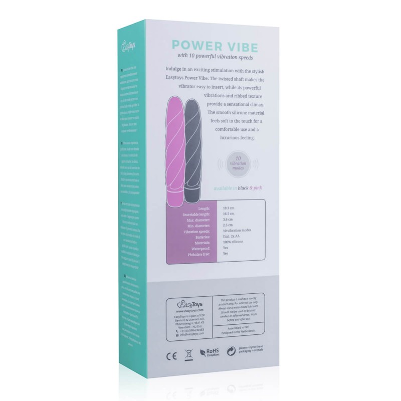Easytoys Power Vibe - csavart szilikon rúd vibrátor (fekete) 58914 termék bemutató kép