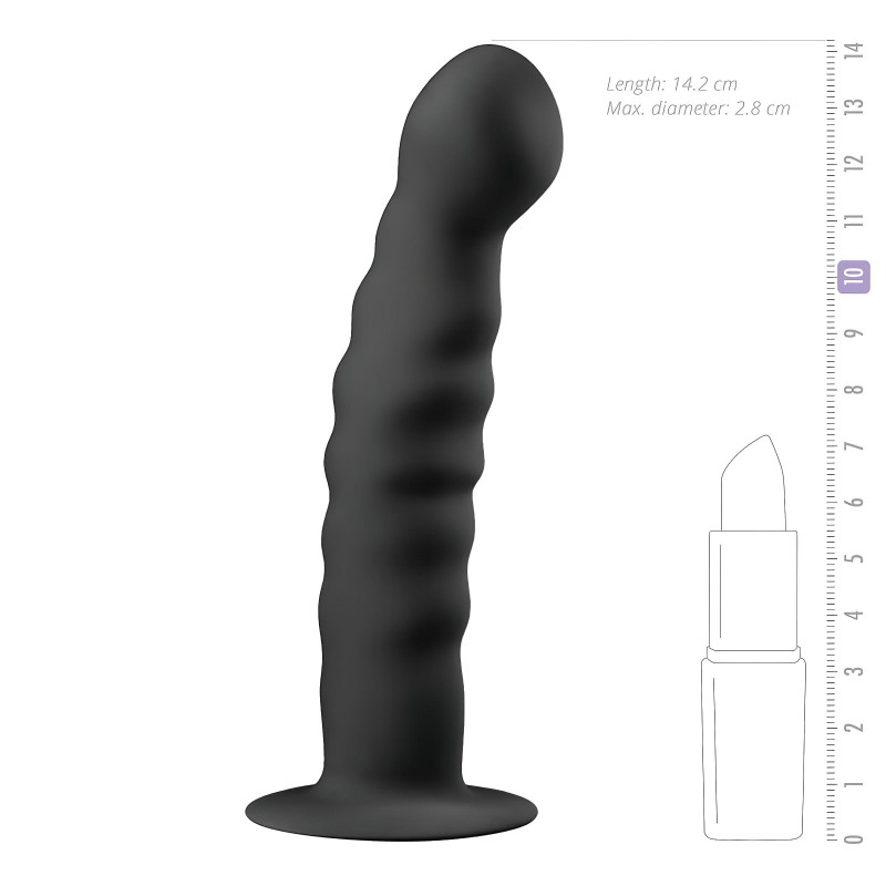 Easytoys Ribbed - tapadókorongos anál dildó (14 cm, fekete) 132169 termék bemutató kép