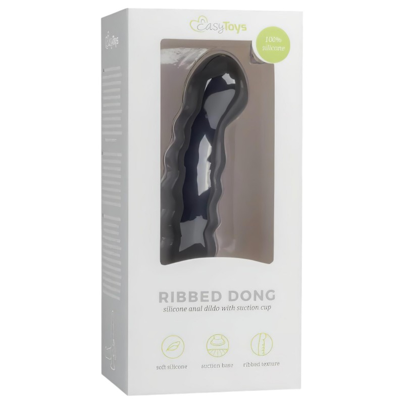 Easytoys Ribbed - tapadókorongos anál dildó (14cm) - fekete 106104 termék bemutató kép
