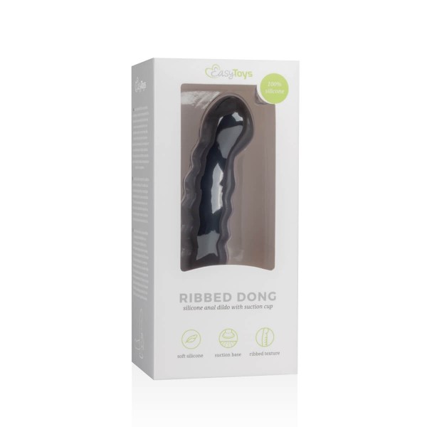 Easytoys Ribbed - tapadókorongos anál dildó (14cm) - fekete