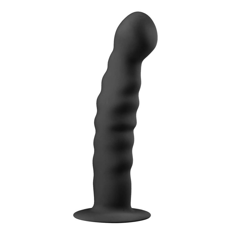 Easytoys Ribbed - tapadókorongos anál dildó (14cm) - fekete 31304 termék bemutató kép