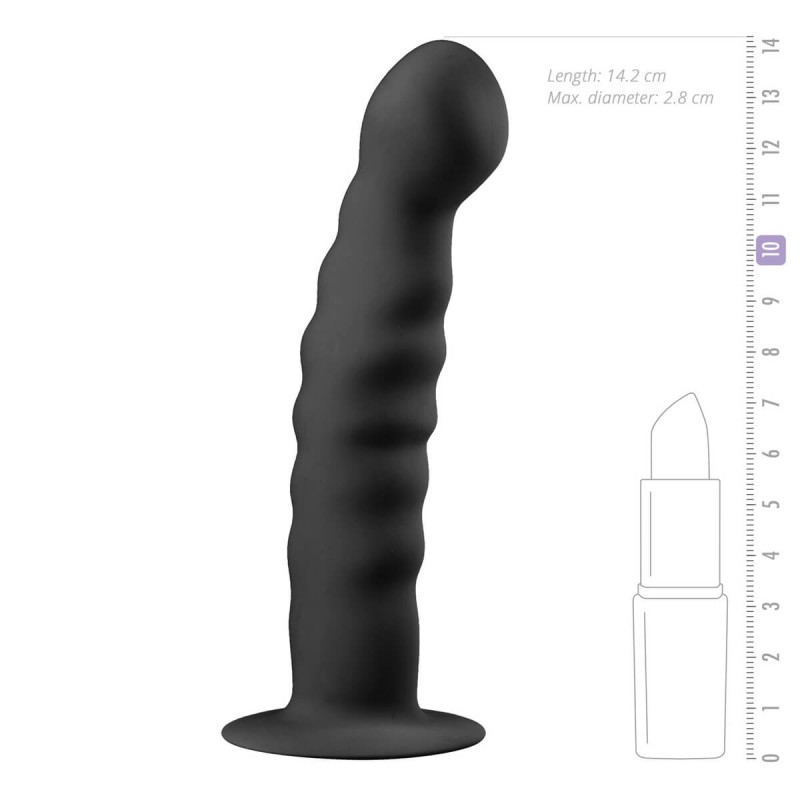 Easytoys Ribbed - tapadókorongos anál dildó (14cm) - fekete 31305 termék bemutató kép