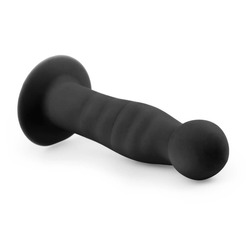 Easytoys Ribbed - tapadótalpas anál dildó (14cm) - fekete 31306 termék bemutató kép