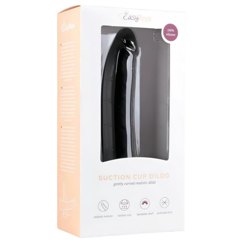 EasyToys - tapadókorongos 100% szilikon dildó (21 cm, fekete) 130718 termék bemutató kép