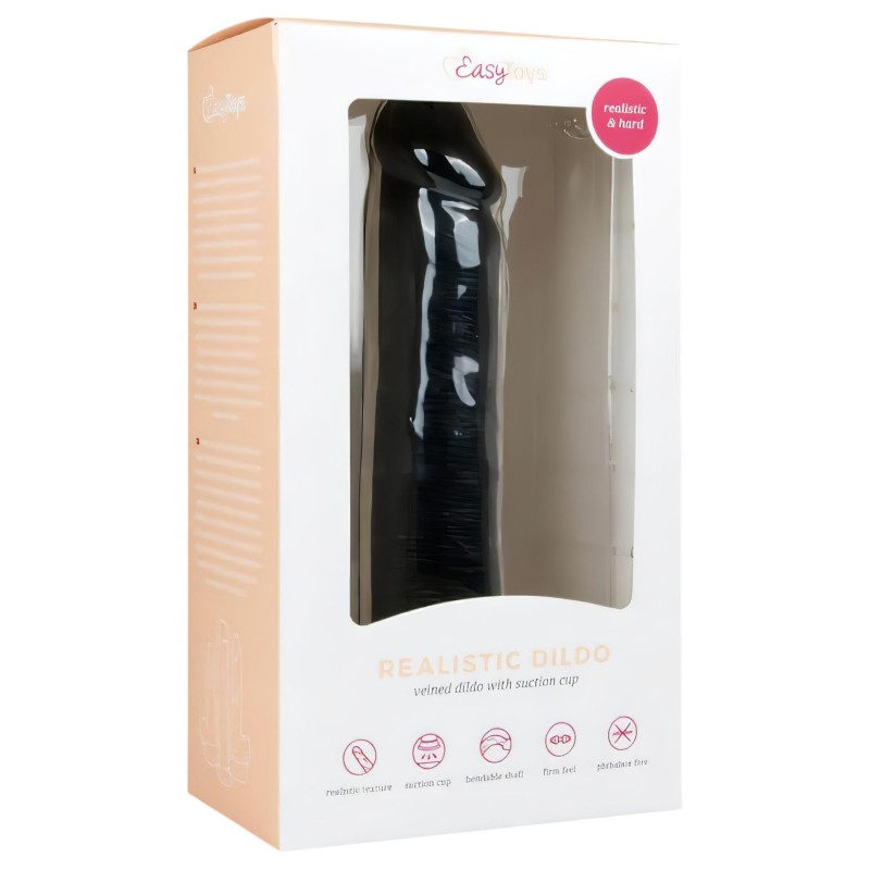 EasyToys - tapadókorongos élethű dildó (20,5 cm, fekete) 130753 termék bemutató kép