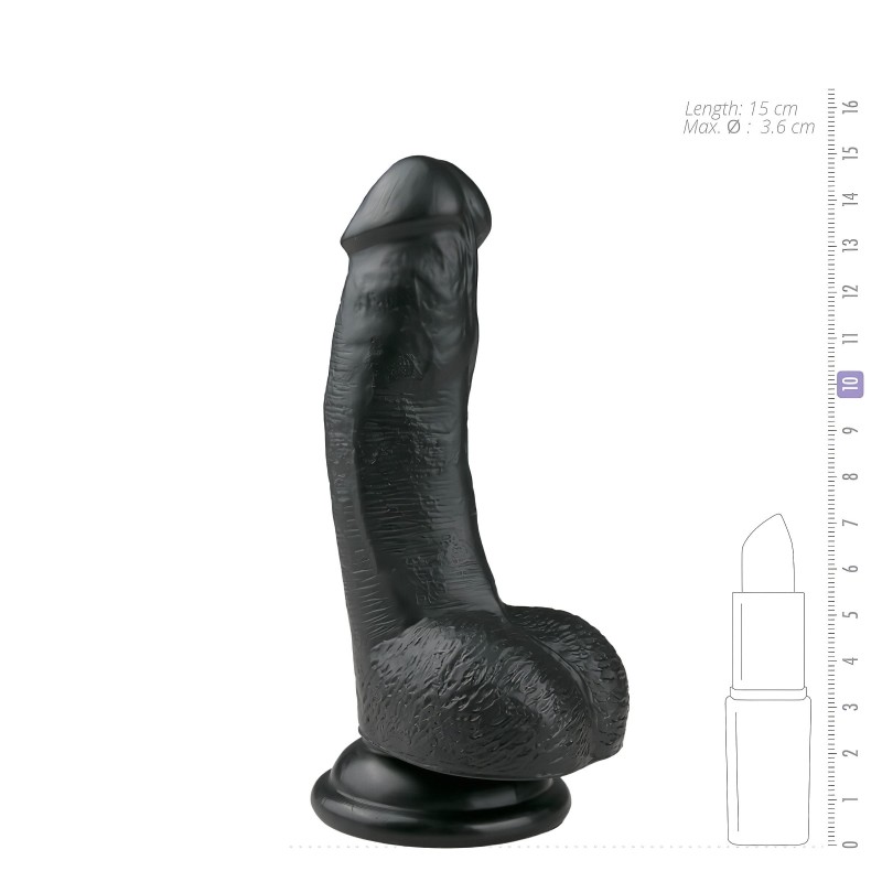 EasyToys - tapadókorongos, herés dildó (15 cm, fekete) 130706 termék bemutató kép