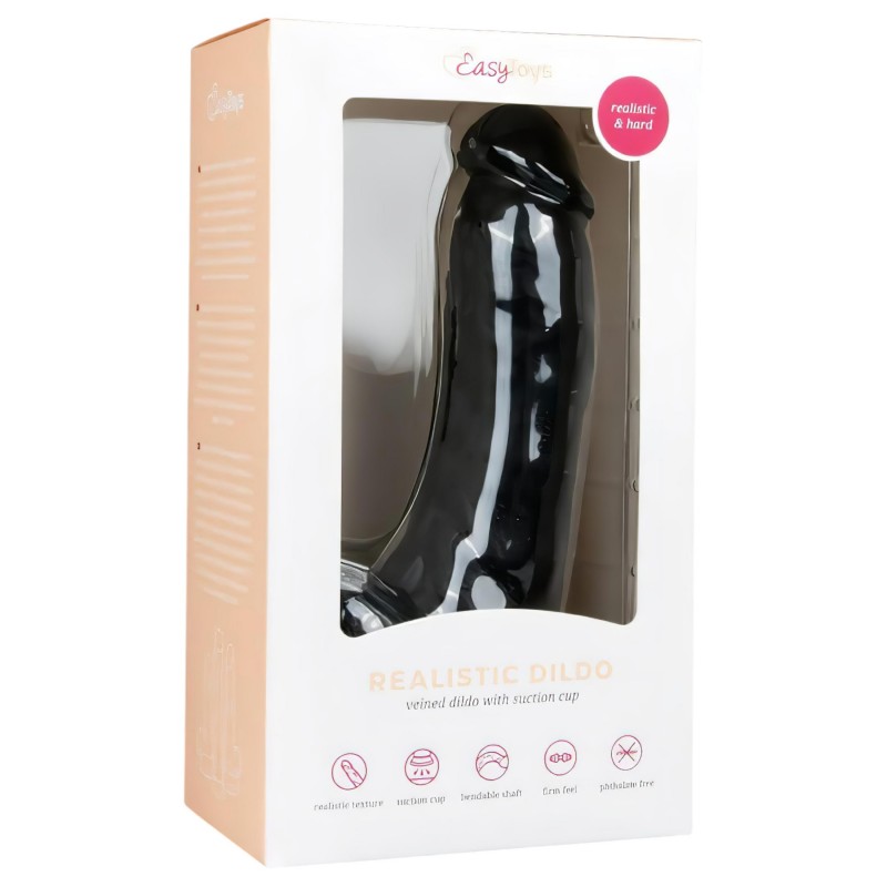 EasyToys - tapadókorongos, herés dildó (20 cm, fekete) 130728 termék bemutató kép