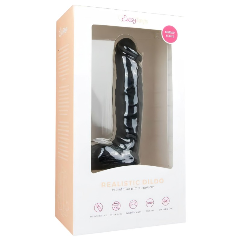 EasyToys - tapadókorongos, herés dildó (22,5 cm, fekete) 130693 termék bemutató kép