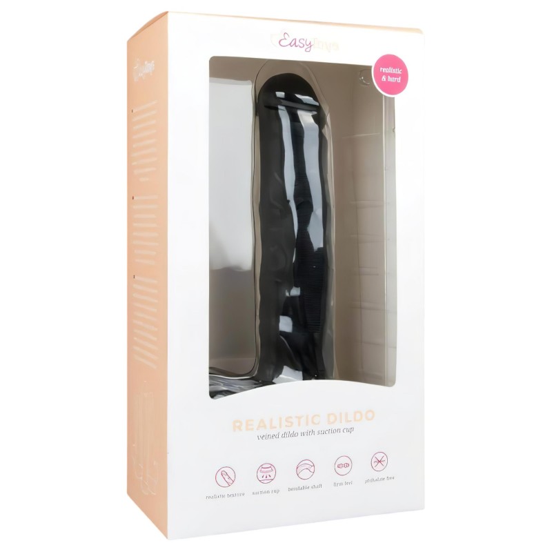 EasyToys - tapadókorongos, herés nagy dildó (29,5 cm, fekete) 130688 termék bemutató kép