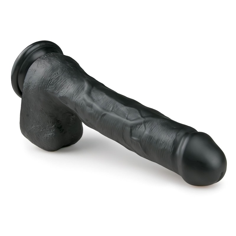 EasyToys - tapadókorongos, herés nagy dildó (29,5 cm, fekete) 130689 termék bemutató kép