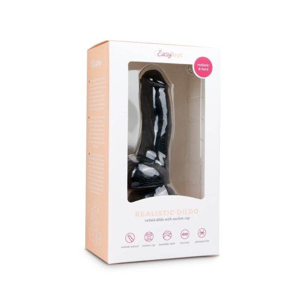 Easytoys - tapadókorongos, herés dildó (15cm) - fekete