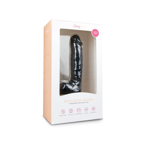 Easytoys - tapadókorongos, herés dildó (22,5cm) - fekete