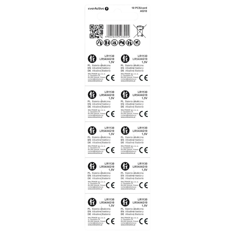 Elem - LR1130 LR54 alkáli gombelem, 1,5V (10 db) 165267 termék bemutató kép