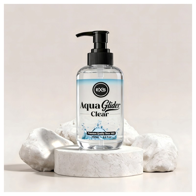 EXS AquaGlider Clear - átlátszó vízbázisú síkosító pumpás flakonban (250ml) 171183 termék bemutató kép
