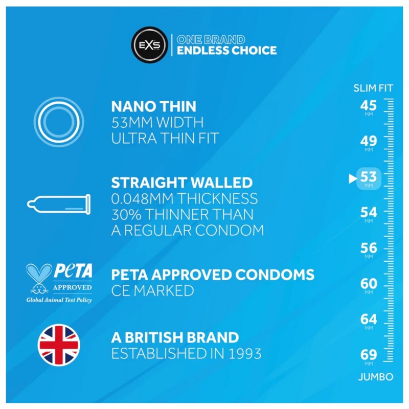 EXS Nano Thin - ultra vékony óvszer (12 db) 134521 termék bemutató kép