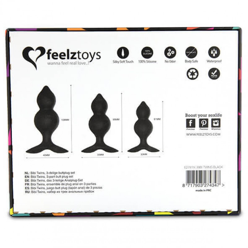 FEELZTOYS Bibi TWIN - anál dildó szett - fekete (3 részes) 50126 termék bemutató kép