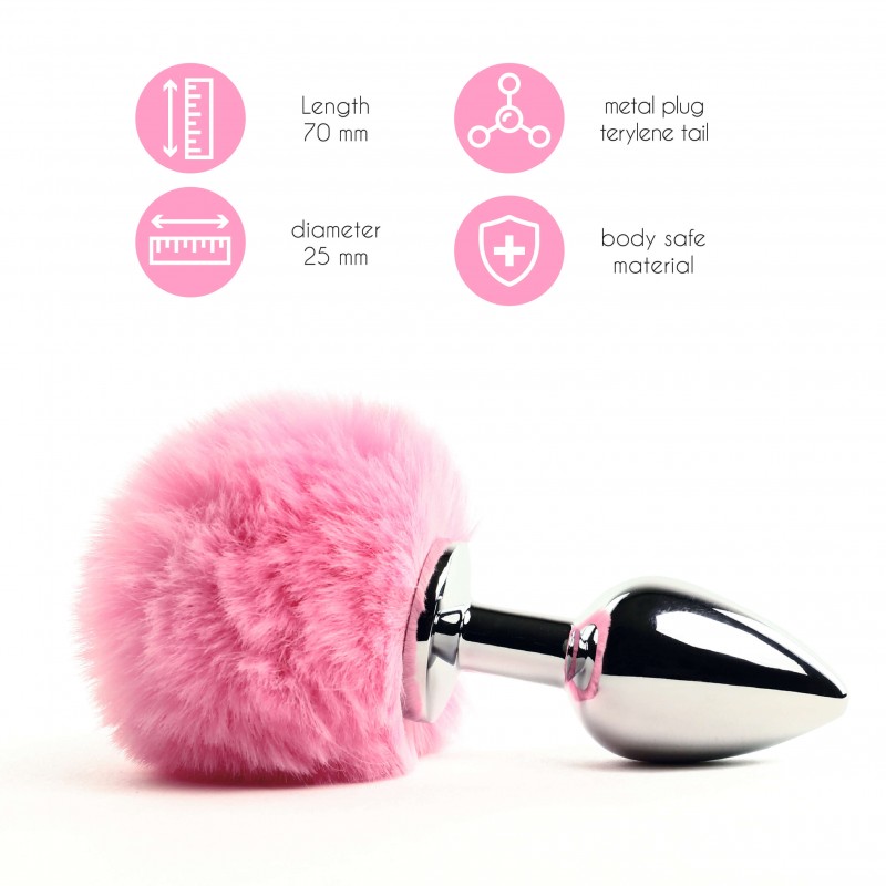 FEELZTOYS - fém anál plug nyuszifarokkal (ezüst-pink) 43682 termék bemutató kép