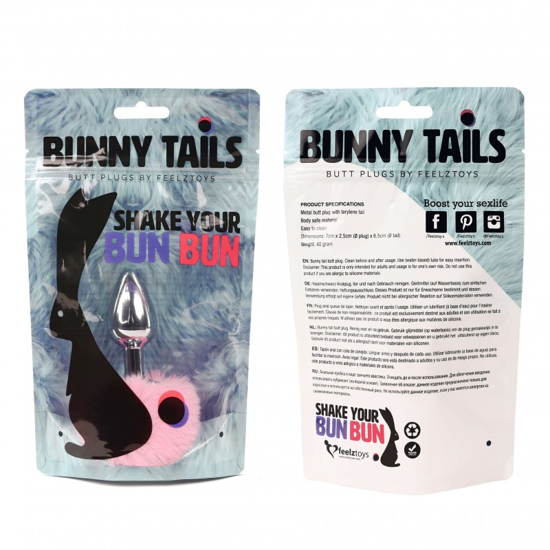 FEELZTOYS Bunny Tails - fém anál dildó nyuszifarokkal (ezüst-pink) 43683 termék bemutató kép