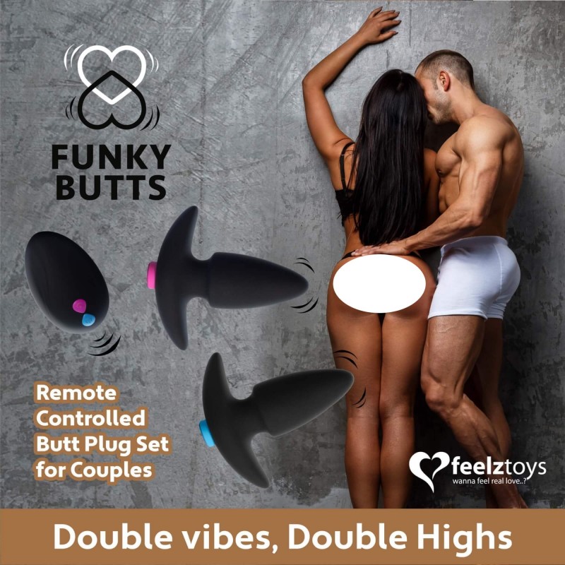 FEELZTOYS Funkybutts - akkus rádiós anál vibrátor szett (fekete) 93882 termék bemutató kép