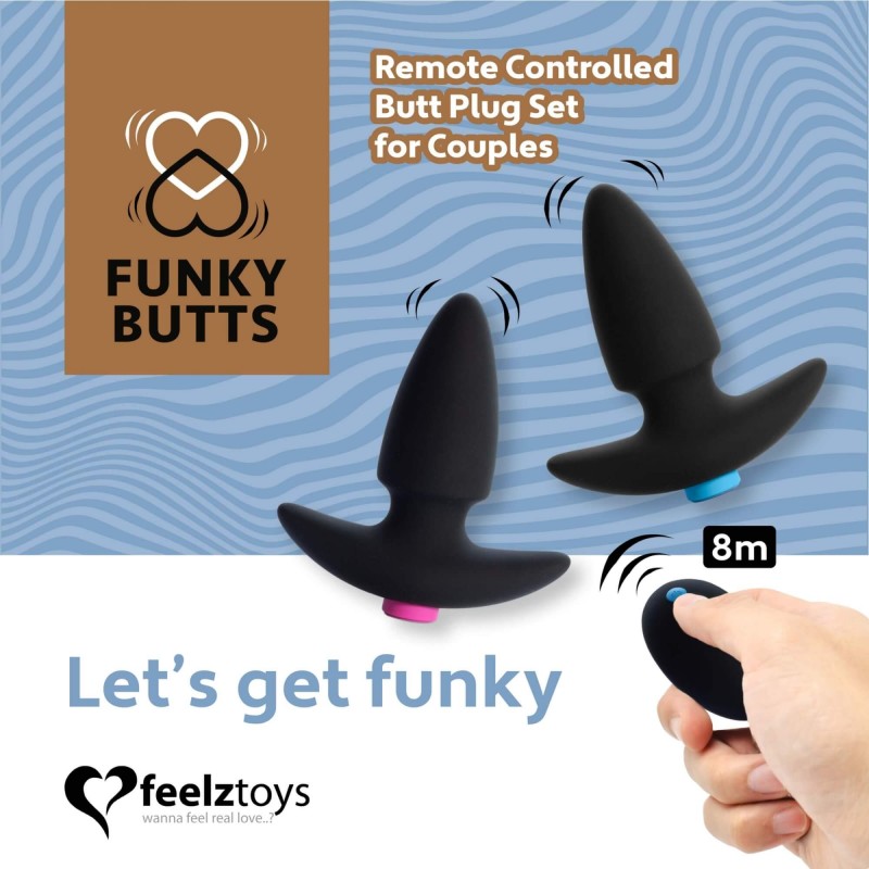 FEELZTOYS Funkybutts - akkus rádiós anál vibrátor szett (fekete) 93884 termék bemutató kép
