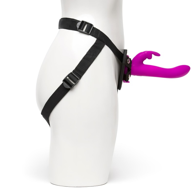 Happyrabbit Strap-On - nyuszis, csiklókaros felcsatolható vibrátor (lila) 156430 termék bemutató kép