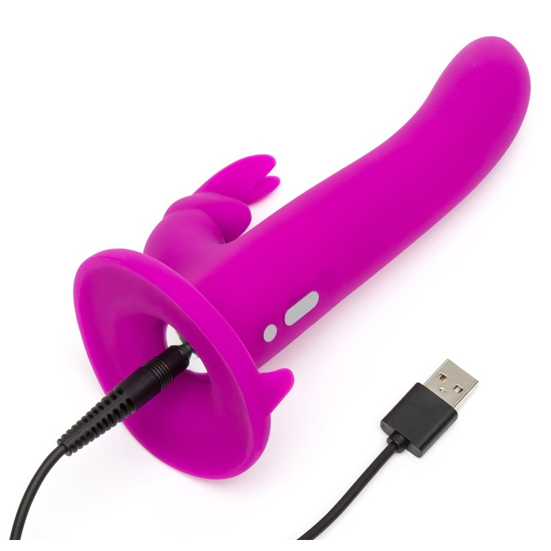 Happyrabbit Strap-On - nyuszis, csiklókaros felcsatolható vibrátor (lila) 156433 termék bemutató kép