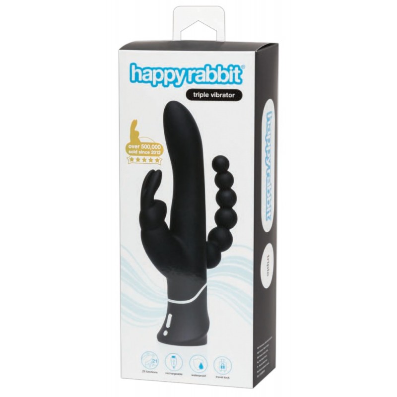 Happyrabbit Triple - akkus csikló-és análkaros vibrátor (fekete) 22541 termék bemutató kép