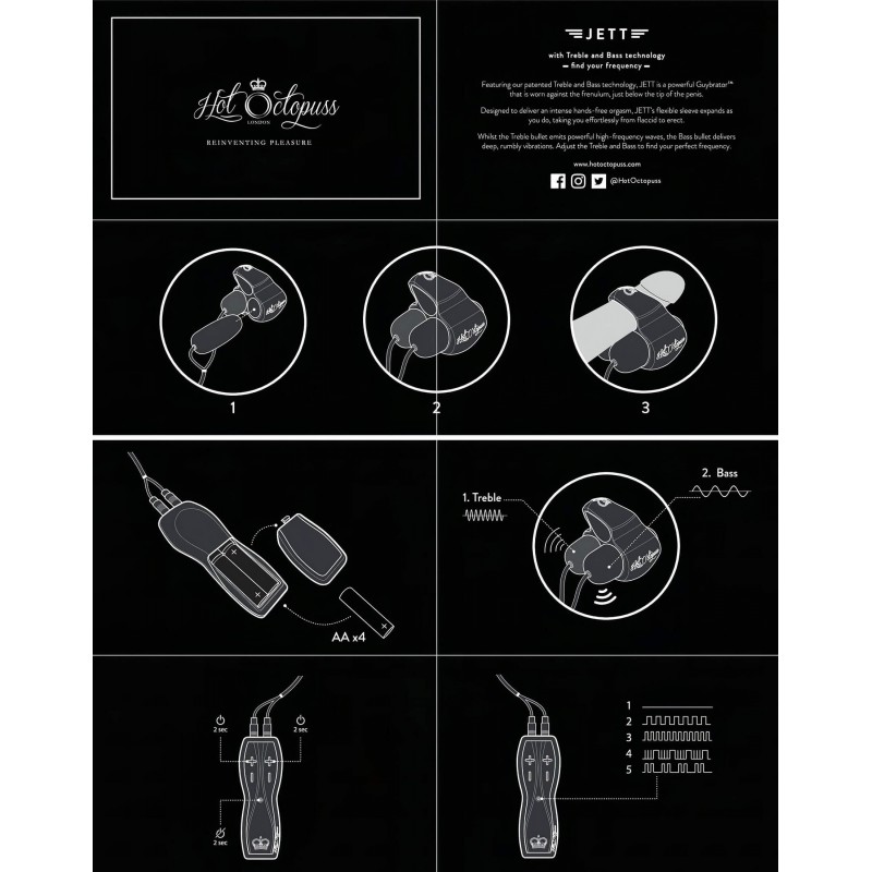 HOT Octopuss JETT - 2 motoros makkvibrátor (fekete) 117201 termék bemutató kép