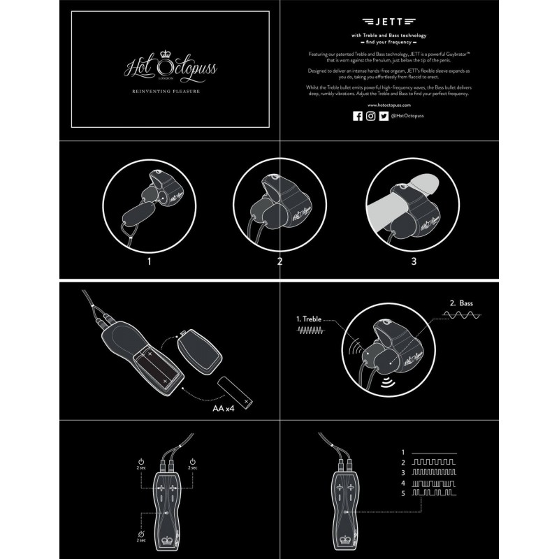HOT Octopuss JETT - 2 motoros makkvibrátor (fekete) 32362 termék bemutató kép