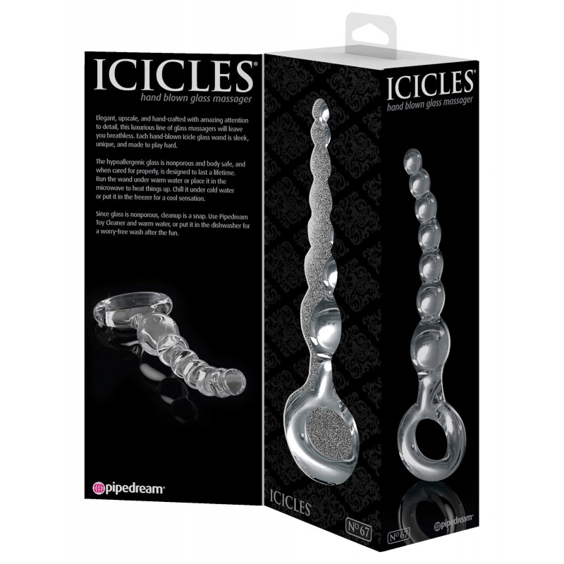 Icicles No. 67 - gömbös üveg dildó fogógyűrűvel (áttetsző) 20705 termék bemutató kép